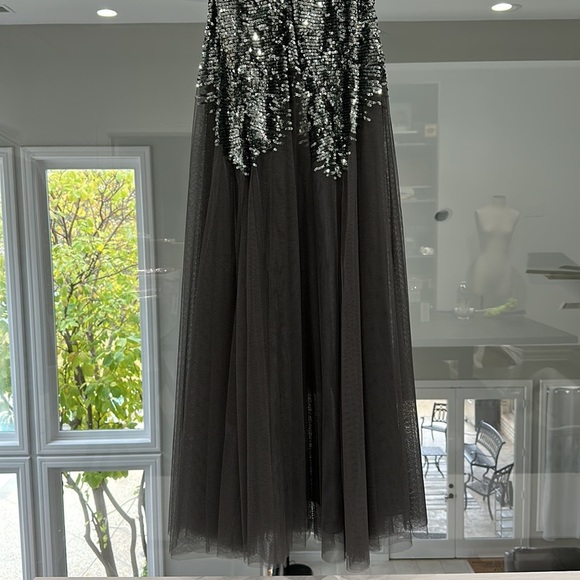 Basix Black Label Formal Gray/Silver Sheer Mesh Sequin Panel Gown - 0 - Picture 6 of 10